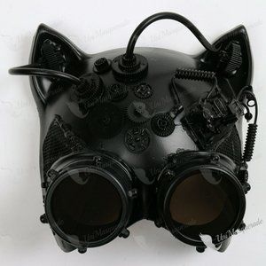 Black Gatto Cat Pair Goggles Venetian Steampunk